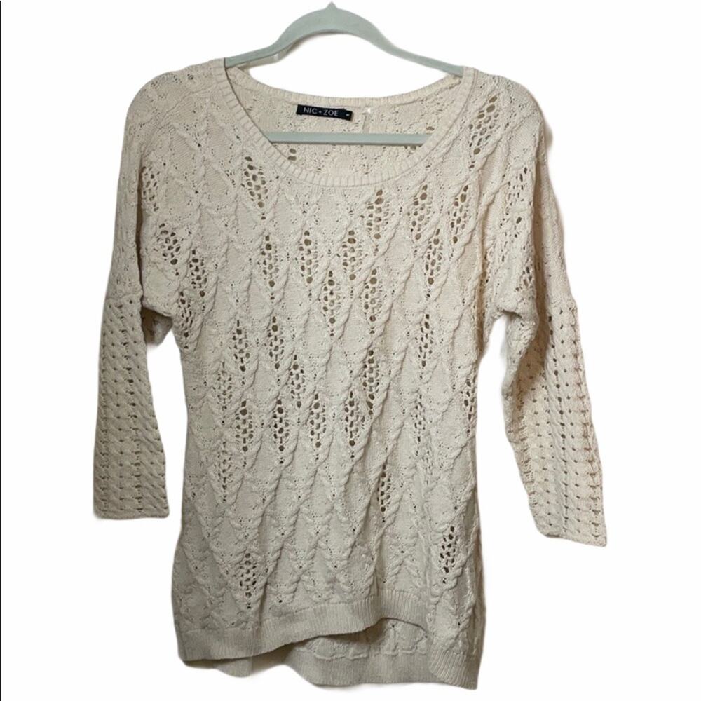 Nic + Zoe diamond sweater off white beige size Small